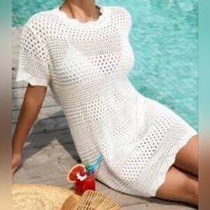 White Crochet Swim Coverup Dress - Lightweight Beach Tunic